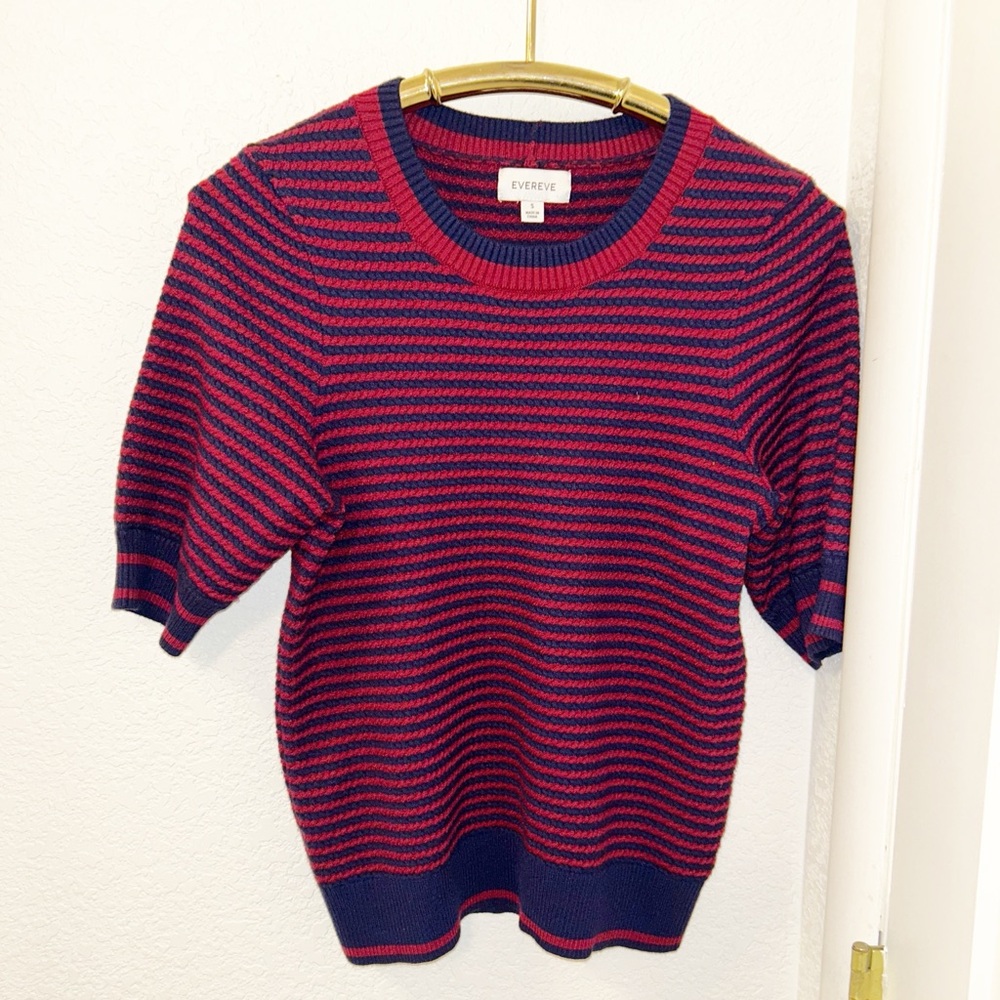 EVEREVE The Bristol Crimson & Navy Stripe Varsity Stylesweater SZ: S